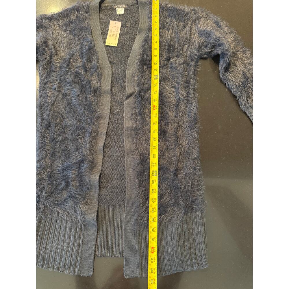 VENUS NWT Women's Black Fuzzy Eyelash Knit Open Front Long Cardigan Sweater S - Picture 7 of 8